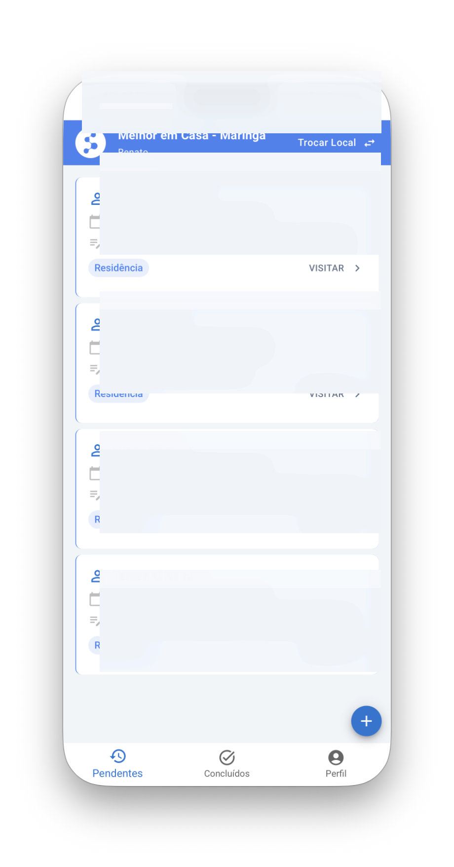 Tela anonimizada da lista assistencial da Strivium