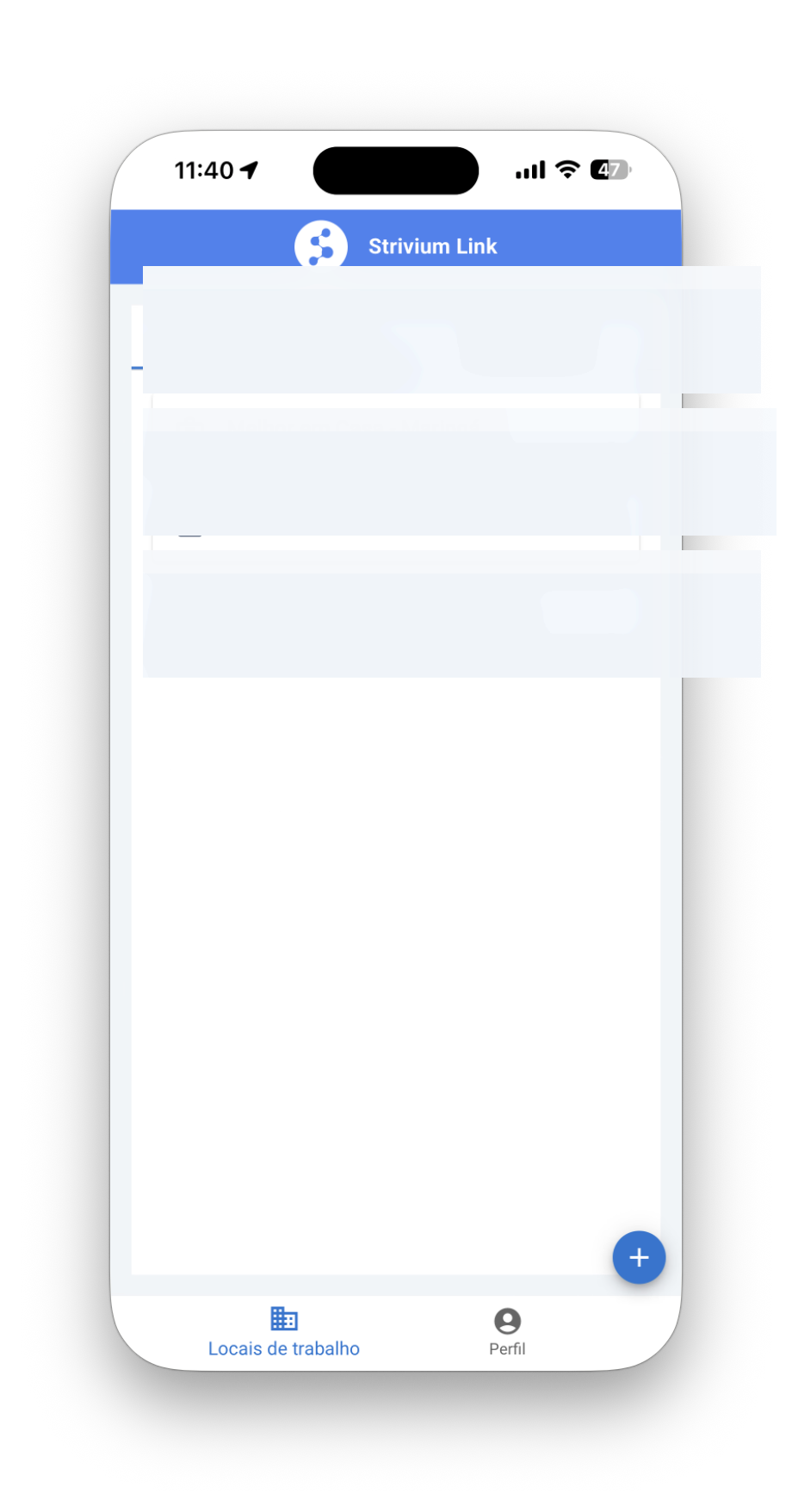 Tela anonimizada dos locais de trabalho da Strivium